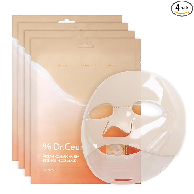 leegeehaam Dr.Ceuracle Vegan Kombucha Tea Essence in Gel Mask - Deep Hydrating Hydrogel Jelly Mask for Glass Glow Skin, Korean Skincare Face Mask (4 Counts (Pack of 1))
