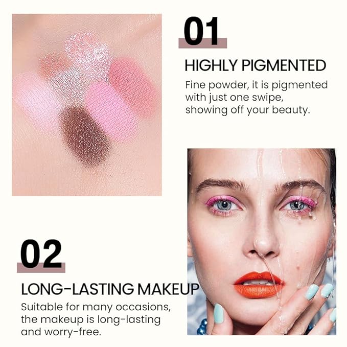 WanTuoluo 6-Color Pink Champange Brown Matte & Shimmer Eyeshadow Palette with Mirror – Highly Pigmented, Long-Lasting Eye Makeup for Artists & Creative Looks (01#