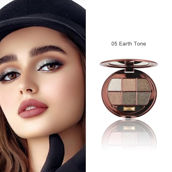 Warm Gold Brown Shimmer Eyeshadow Palette, 6 Color High Pigment Blendable Glitter Eye Shadow Makeup for Older Women, Lightweight Travel Friendly, Suitable for All Eye Shapes Glam Highlight Look 05#