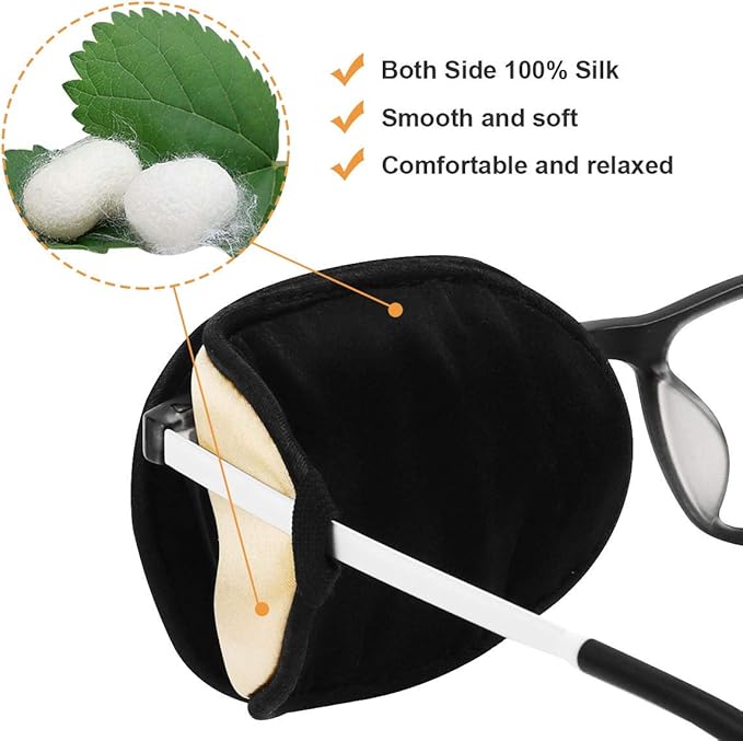 eZAKKA Eye Patches for Adults Left Right Eye, Eye Patch for Glasses, Medical Soft Eye Patch for Lazy Eye Amblyopia Strabismus and After Surgery (Champagne + Black)