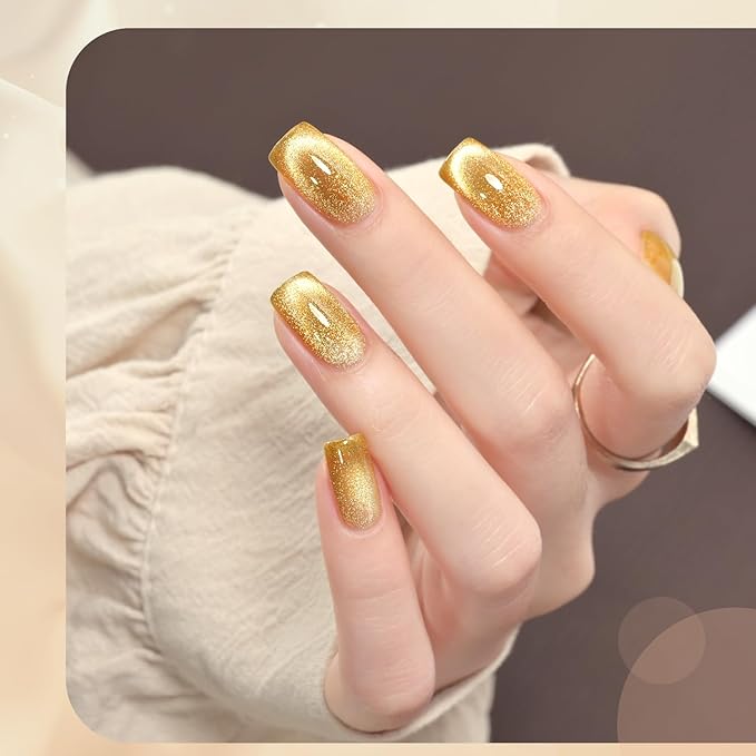 GAOY Gold Glassy Cat Eye Gel Nail Polish, 16ml Glitter Holographic Nail Polish with Magnet, Reflective Translucent UV Gel, 2156 Dazzling Dawn