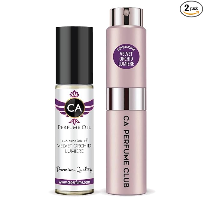 CA Perfume Duo Impression of Velvet Orchid Lumiere For Women Perfume Layering Set Long Lasting Travel Size EDP + Body Oil Roll-On Bottle 0.27 Fl Oz+0.33 Fl Oz