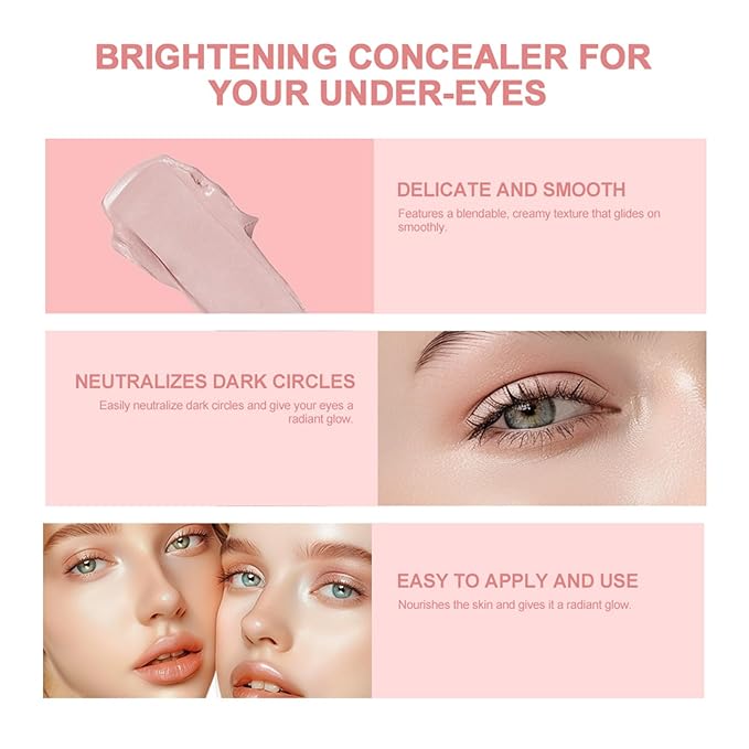 Under Eye Brightener & Concealer - Hydrating Color Corrector for Dark Circles, Lightweight Undereye Brightening Cream with Hyaluronic Acid & Shea Butter, Smooth & Blendable (Light Rose, 1)