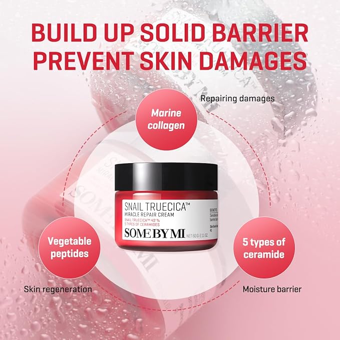 SOME BY MI Snail Truecica Miracle Repair Cream - 2.02Oz, 60ml - Made from Snail Mucin for Sensitive Skin - Daily Repair Face Moisturizer for Acne Marks and Strengthen Skin Barrier - Korean Skin Care