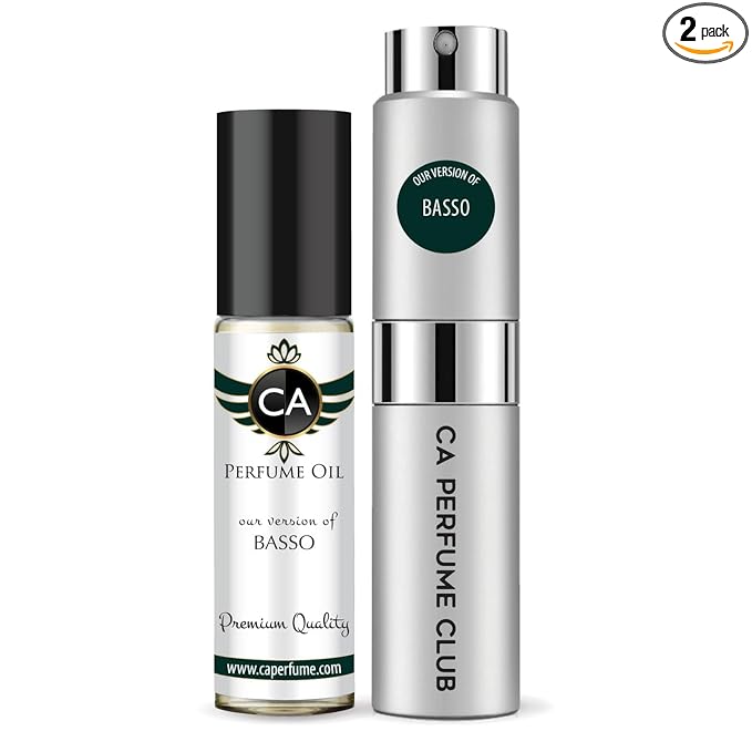 CA Perfume Duo Impression of Basso For Women And Men Perfume Layering Set Long Lasting Travel Size EDP + Body Oil Roll-On Bottle 0.27 Fl Oz+0.33 Fl Oz