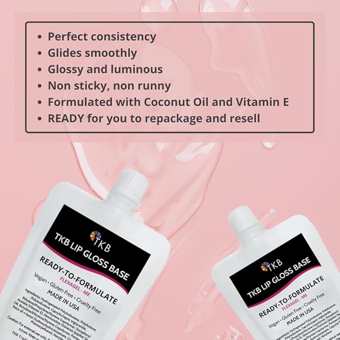 TKB Lip Gloss Base (Flexagel ME)| Clear Lip Gloss Base for DIY Lip Gloss| Ready-To-Formulate| Moisturizing, Vegan, Gluten and Cruelty free| Made in USA (15oz (425g))