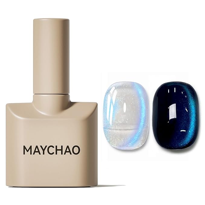 MAYCHAO 15ML Blue Tears Cat Eye Gel Nail Polish 1Pc Aurora Blue Cat Eye Gel Polish Soak off Holographic Magnetic Nail Polish for Nail Art Manicure Salon DIY at Home, 0.5 OZ