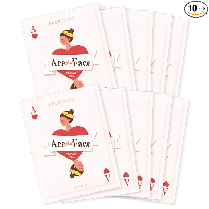 FACETORY K Beauty Face Mask Skin Care - ACE THAT FACE FIRMING COLLAGEN Sheet Mask with Collagen & Mushroom Extract | For Plump and Glowing Skin (10 Pack)