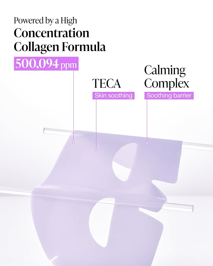 Calming Collagen Nanoshot Mask - Korean Hydrogel Face Sheet Masks with Calming Cica & Azulene, 100Da Nano Collagen + 5 Ceramides, Cooling Soothing Barrier Care for Sensitive Skin, 5 Sheets