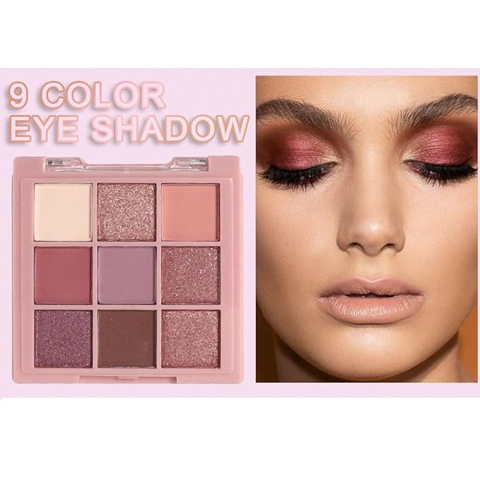CAKAILA 9 Colors Colorful Eyeshadow Palette Makeup,Rose Gold Brown Purple Nude Matte Shimmer Neutral Eye Shadow Powder Palette,Naturing-Looking Long Lasting Waterproof