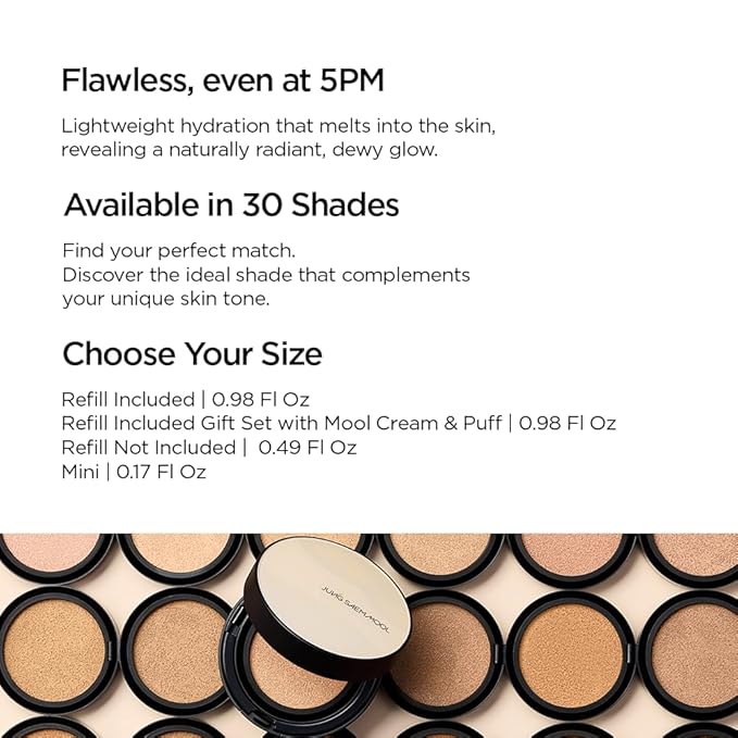 JUNG SAEM MOOL Essential Skin Nuder Cushion | Natural Finish, Buildable Coverage Cushion Foundation by Korean Makeup Artist (Mini, 0.17 Fl Oz), 38N Saddle Brown
