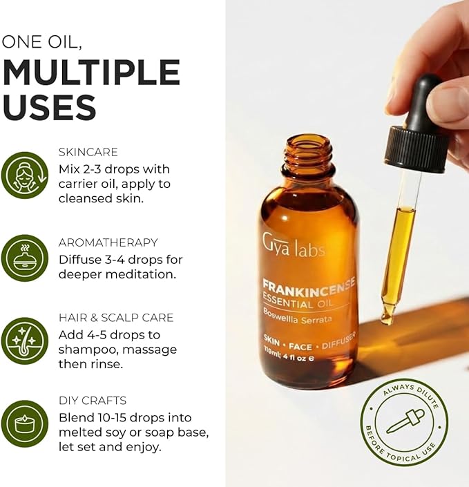100% Pure Frankincense Essential Oil - 4 Fl Oz - Frankincense Oil for Hair, Skin, Diffuser, Aromatherapy & DIY Candle Making Scent