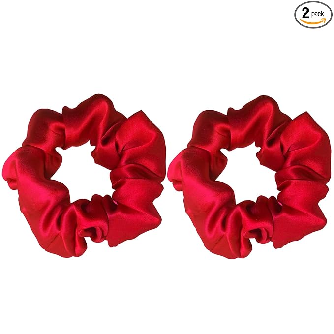 SALE - Pure Mulberry Silk Hair Scrunchies - 16 Momme Silk Hair Ties for Women with Curly, Thick or Thin Hair (2, 11 red x2)