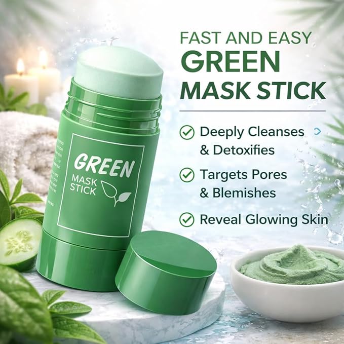 Green Tea Mask Stick for Face, Blackhead Remover Clay Mask, Deep Pore Cleansing Stick, Oil Control Acne Treatment, Moisturizing Detox Face Mask, Pore Minimizing Skincare for Women and Men