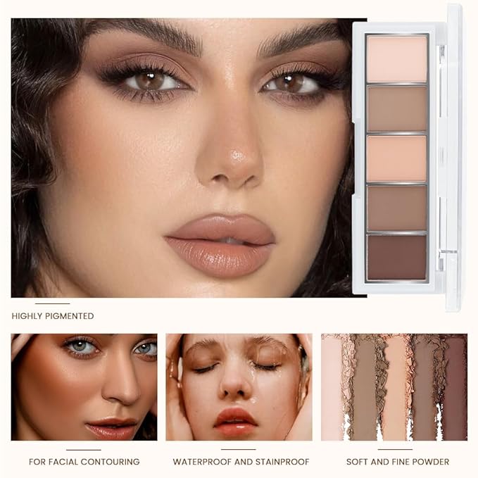 5 Color Matte Eyeshadow Palette, Neutral Nude Brown Eye Shadow Kit with Ivory Peach Nude Mocha Shades, Highly Pigmented Blendable Long Lasting for Daily Makeup Mature Eyes. Sombras mate marrones 01#