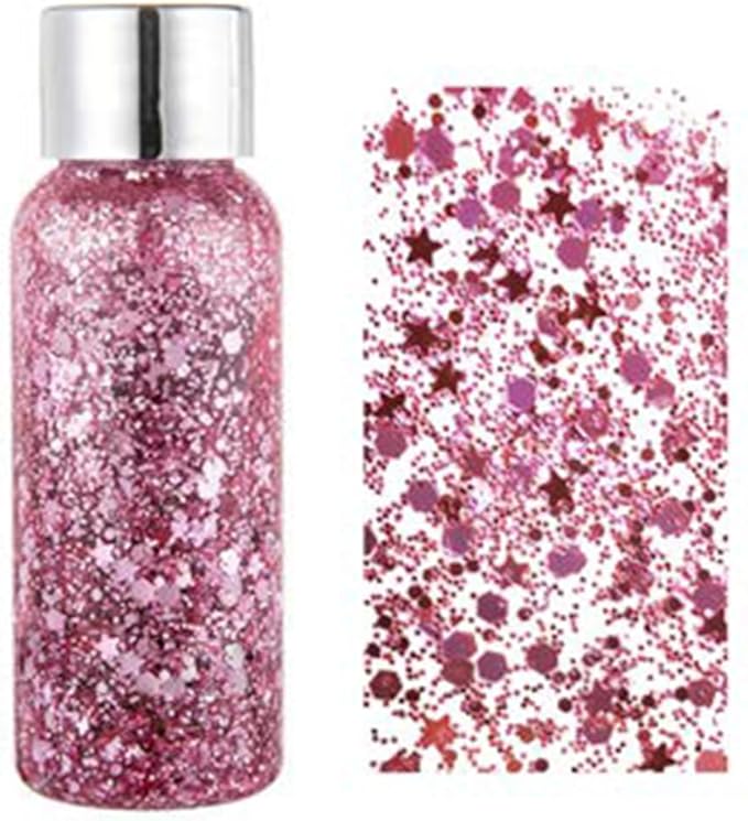 Body Glitter Gel, Mardi Gras Chunky Face Glitter Mermaid Sequins, Sparkly Hair Glitter,Singer Concert Festival Rave Accessories, Halloween Body Painting (#03 Pink)