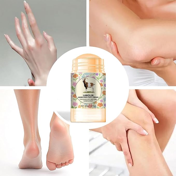 Lanolin Hand & Foot Cream Stick, Moisturizing Foot Balm for Dry, Cracked Skin with Aloe Vera, Softens Cracked Heels, Knees & Elbows, Non-Greasy Hydration for Men & Women