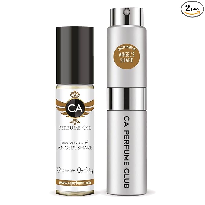 CA Perfume Duo Impression of Angel's Share For Women And Men Perfume Layering Set Long Lasting Travel Size EDP + Body Oil Roll-On Bottle 0.27 Fl Oz+0.33 Fl Oz