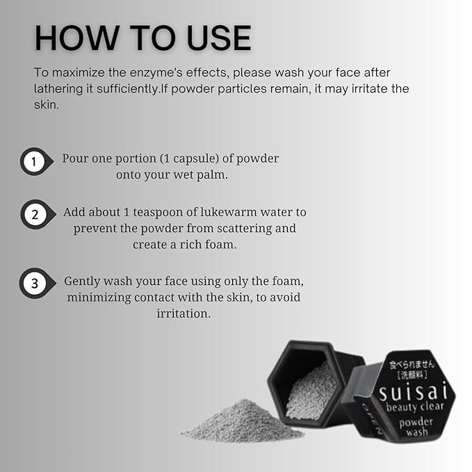 Japanese Powder Face Wash 0.4g 15pcs x 2pack -Black Charcoal - Exfoliating Powder Enzyme Cleanser for Smooth, Radiant Look - Travel-Friendly, Gentle Exfoliant for Oily Skin - Black