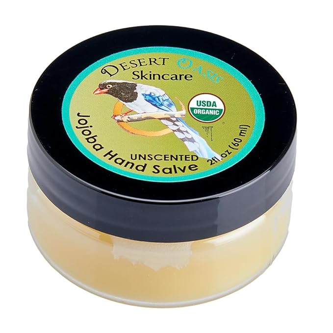 | USDA Organic Unscented Hand Salve – Over 50% Jojoba Oil with Beeswax & Avocado Oil – Fragrance-Free, Gentle Balm for Sensitive Skin, Dry Hands & Cuticles – 2 oz (60 g)