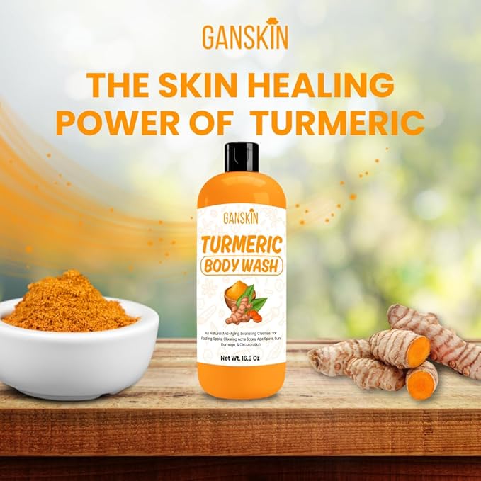 Turmeric Body Wash – Skin Brightening Liquid Soap for Discoloration – Natural Anti Aging Exfoliating Turmeric Body Wash for Spots, Acne, Sun Damage – Bath Soap Skincare