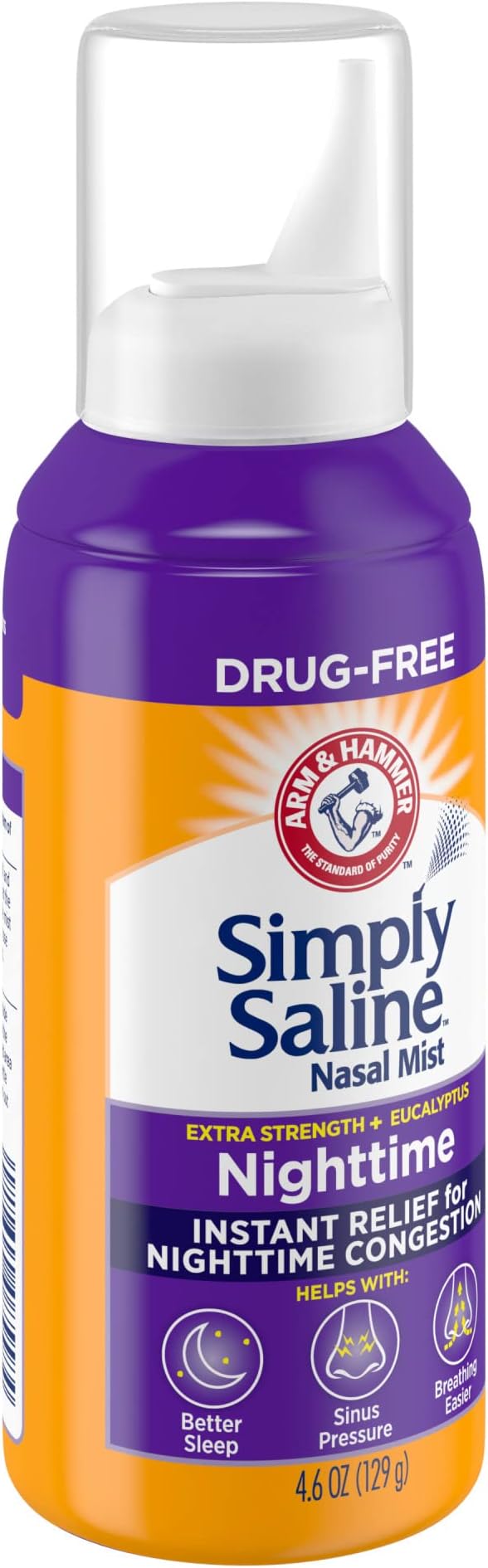 ARM & HAMMER Simply Saline Nighttime Nasal Mist 4.6oz- Instant Relief for SEVERE Congestion- One 4.6oz Bottle