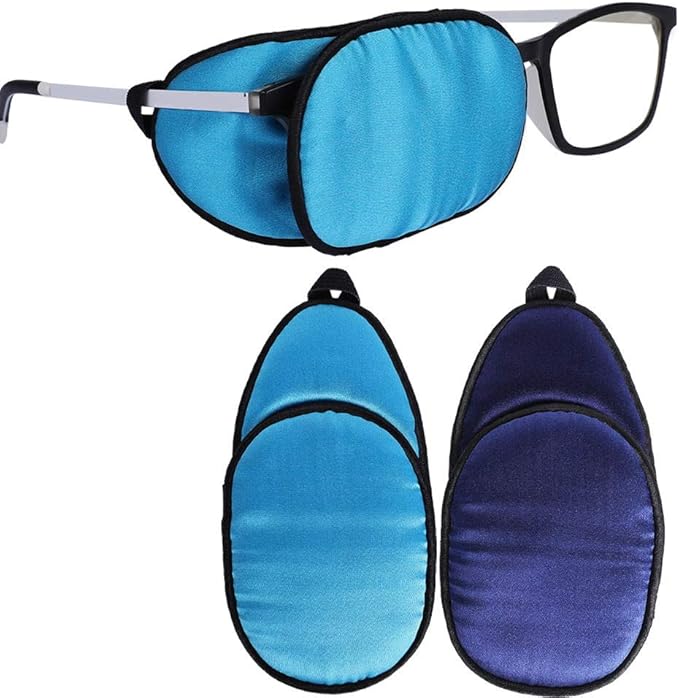 eZAKKA Eye Patches for Adults Kids Eye Patch for Glasses Silk Patch for Lazy Eye Amblyopia Strabismus and After Surgery (Light Blue + Deep Blue)