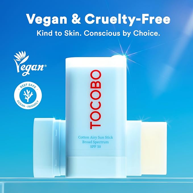 TOCOBO Cotton Airy Sun Stick SPF 50 Broad Spectrum Korean Matte Sunscreen Stick for Face - Travel Size Sebum Control Sunblock -Vegan, Lightweight, 0.67 oz (1single pack)