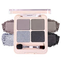 Silver Black Gray Brown 4Colors Eyeshadow Makeup Palette with Brush Mirror,Natural Neutral Powde Eye Shadow Palettes for Older Women,Long Lasting Naturing-Looking,Lightweight Eye Makeup Travel Size
