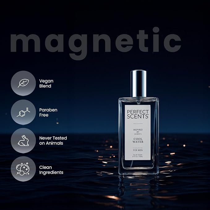 Perfect Scents Fragrances, Inspired by Davidoff’s Cool Water, Men’s Eau de Toilette, CLEAN, Vegan, Paraben-Free, Phthalate-Free, Never Tested on Animals, 3.4 Fluid Ounces