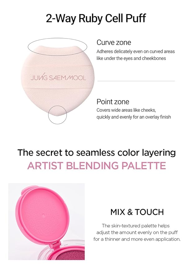 JUNG SAEM MOOL Artist Cushion Blush | Easy to Blend with Puff, Buildable Liquid Blush for Cheeks with a Natural & Dewy Finish, Korean Makeup (Dewy | Plop Berry)