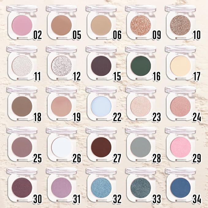 Pear White Glitter Single Eyeshadow, Lightweight Blendable Mini Eye Shadow for Older Women, Monochrome Eyeshadow Palette Makeup Pigmented Waterproof, Vegan & Cruelty-Free, 11