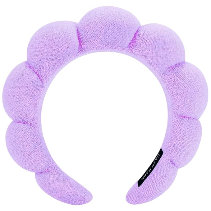 AOENJIE Spa Headbands for Washing Face or Makeup, Sponge Bubble Skincare Headbands, Puffy Terry Cloth Hairband for Women, Skin Care Makeup Headwear Hair Accessories for Girls(Purple)