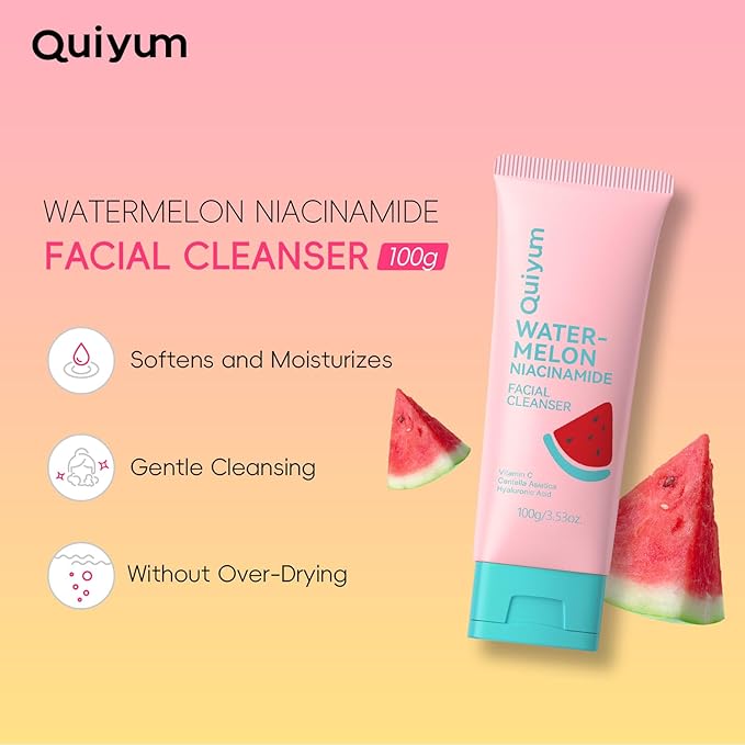 QUIYUM 6PCS Skincare - Skin Care Sets with Watermelon Cleanser, Plum Serum, Blueberry Moisturizer, Milk Honey Peel-Off Mask, Hand Wax, Foot Wax, Hydrating Cleansing Repairing, Ideal Gifts Sets