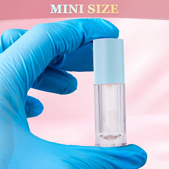 50pcs 2.5ml Empty Lip Gloss Containers Lip Gloss Tubes with Wand Cute 0.08oz Clear Refillable Lipgloss Making Supplies Kit for DIY Makeup + 2pcs Syringes (Blue)
