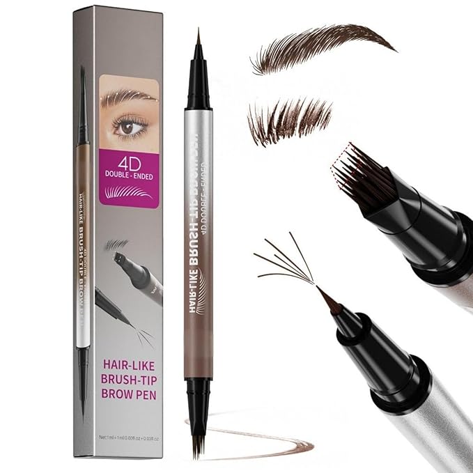 Microblading Eyebrow Pencil & Pen for Women，Waterproof Smudge Proof Quick-Dry Brow Definer with Micro Split Tip for Hair Like Strokes, Faux Brow Lift and Snatch Brow Tint (Dark Brown)