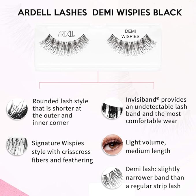 Ardell False Eyelashes Demi Wispies - Black, Seamless Feathered Strip, Natural Look Wispy Lashes for Everyday Wear, 4 Pairs