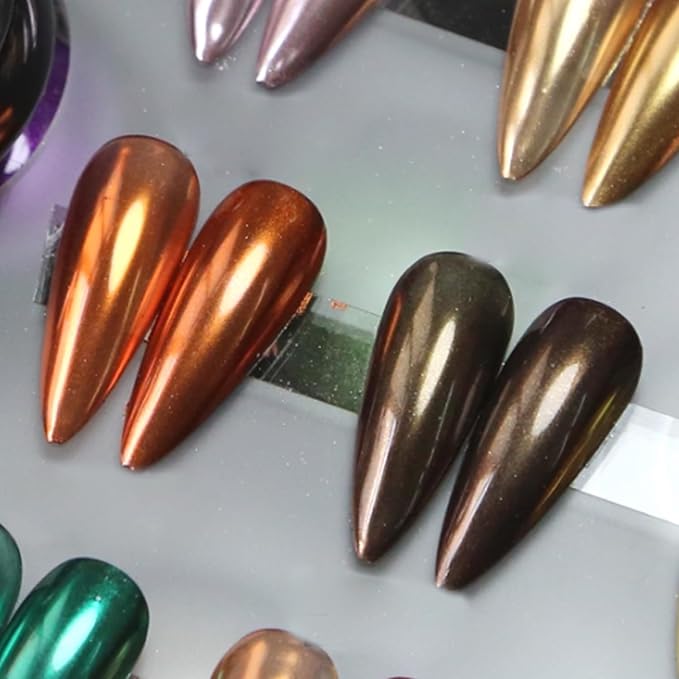 3 Jars Brown Chrome Nail Powder Kit Metallic Mirror Effect Copper Nail Art Chrome Powder for Nails Gel Set