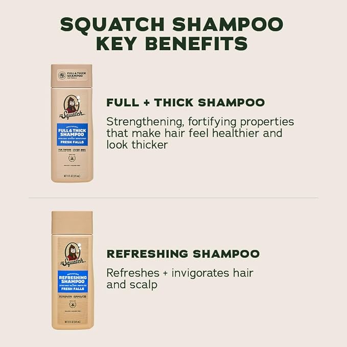 Dr. Squatch Full + Thick Men's Shampoo and Conditioner Set - For Fuller, Thicker-Looking Hair - Natural Shampoo and Conditioner for Men - Fresh Falls (11 fl oz, 2-Pack)