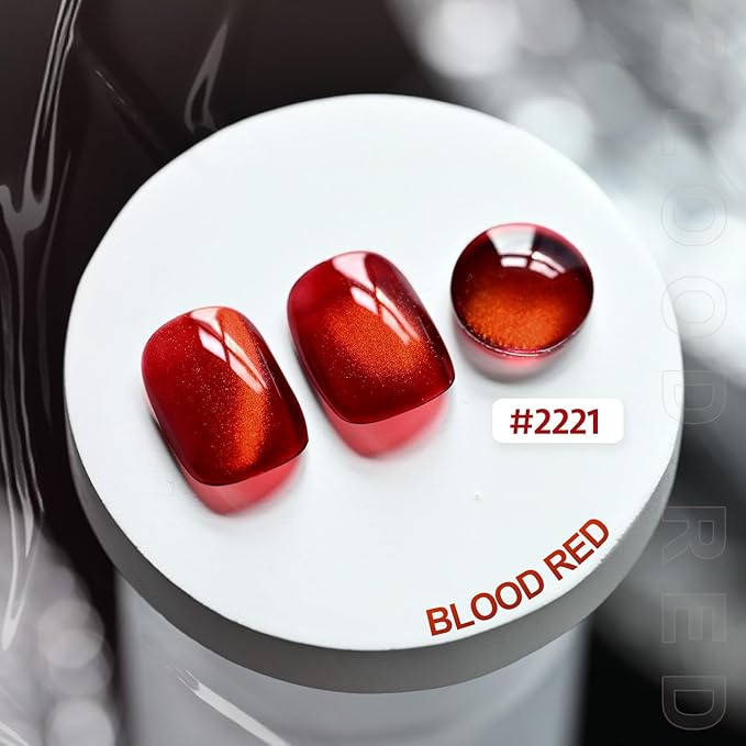 GAOY Glassy Cat Eye Gel Nail Polish, 16ml Glitter Holographic Nail Polish with Magnet, Reflective Translucent UV Gel, 2221 Blood Red