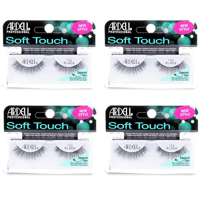 Ardell False Eyelashes, Soft Touch 156, Black - Ultra Lightweight Eyelash with Tapered Tips, Natural Looking Lashes, Eye Makeup for Women, 4 Pack