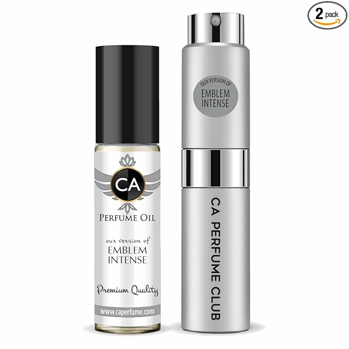 CA Perfume Duo Impression of Emblem Intense For Men Perfume Layering Set Mens Cologne Long Lasting Travel Size EDP + Body Oil Roll-On Bottle 0.27 Fl Oz+0.33 Fl Oz