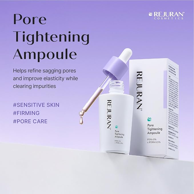 REJURAN® Pore Tightening Ampoule – PDRx 5% & c-PDRN 0.5% Facial Serum with AHA/PHA/BHA/LHA & Witch Hazel – Helps Refine the Look of Pores and Improve Skin Texture – Dropper Type Korean Skincare