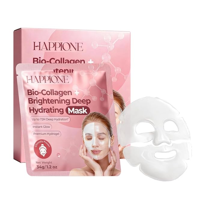 Bio-Collagen Hydrogel Face Mask – Turns Transparent Overnight for Glass Skin – 34g Deep Hydration with 9 Types of Hyaluronic Acid – Brightening Vitamin C & Niacinamide (4-Pack)