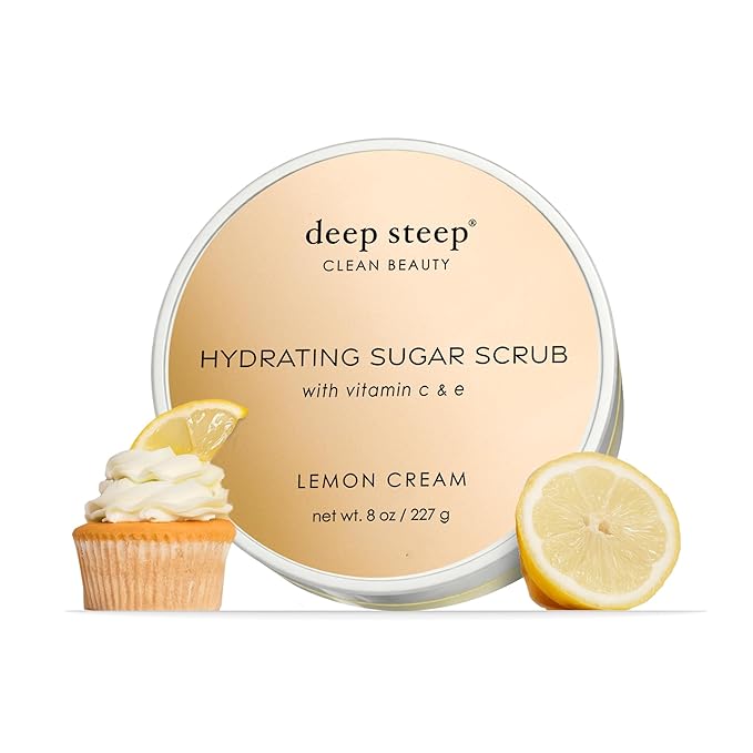 Deep Steep Sugar Scrub, Lemon Cream, 8 oz – Exfoliating Body Scrub with Organic Coconut Oil, Shea Butter & Argan Oil – Vegan, Clean Beauty, Smooth, Soft & Nourished Skin