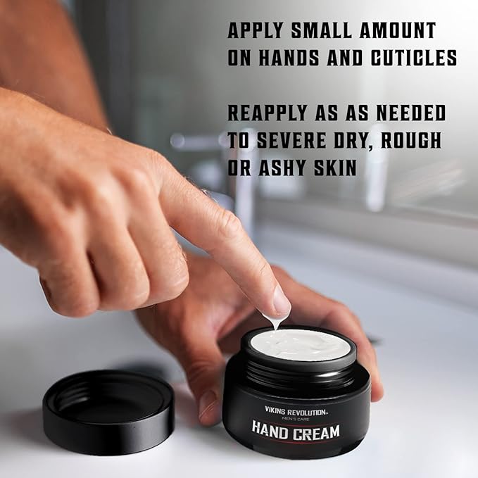 Viking Revolution Men's Hand Cream - Repair Cream for Dry, Cracked Hands - Aloe Vera Treatment with Vitamin E (3.5oz)