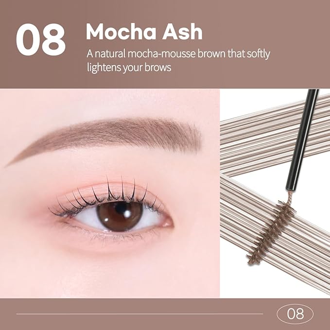 PERIPERA Speedy Skinny Brow Mascara (08 MOCHA ASH), Tinted Eyebrow Mascara with Slim Precision Brush, Clump-Free Natural Brows, K Beauty, Korean Makeup