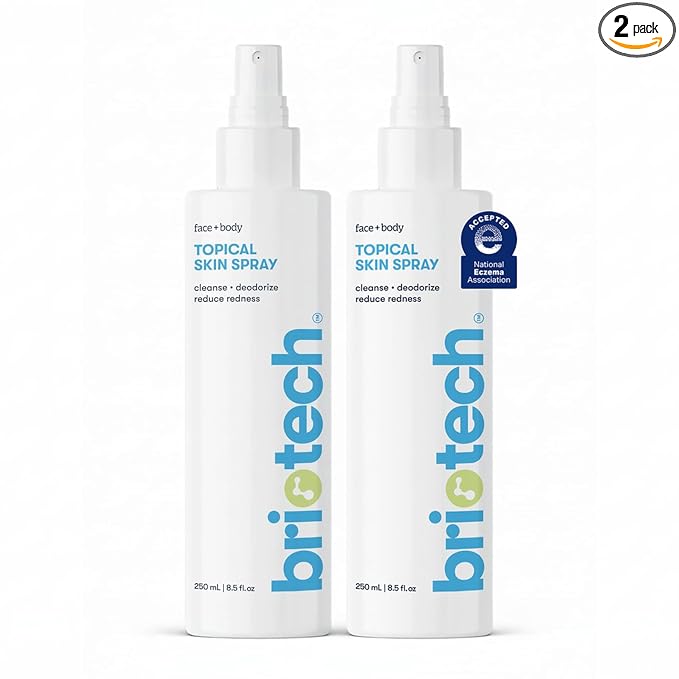 BRIOTECH Topical Skin Spray, Hypochlorous Acid Spray for Sensitive Skin, HOCl Facial Mist, Full Body Support Against Irritation, Calm Redness, Soothe Foot & Scalp, 8.5 oz (2 Pack)