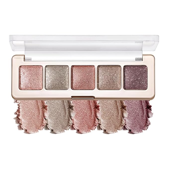 Mivota Shimmer Glitter Eyeshadow Palette 5 Colors Peach Champagne Silver and Taupe Brown Nude Eyeshadow High Pigment Long Lasting Blendable Neutral Glam Eye Makeup for Party or Daily Look, 5#
