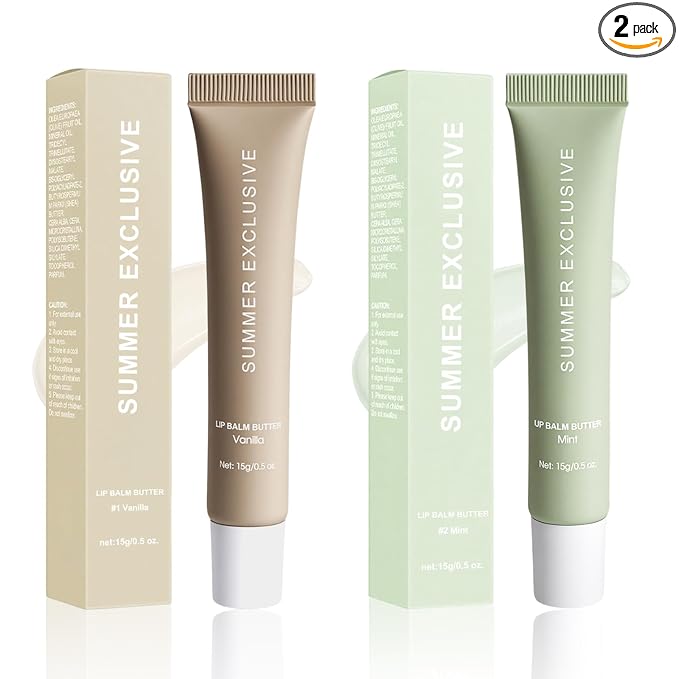2 Pcs Tinted Lip Butter Balm, Long-Lasting Hydrating & Non-Sticky Lip Care, Soothes Dry Chapped Lips, Nourishing with Shea Butter & Olive Oil, 0.5 Fl Oz (Vanilla & Mint)